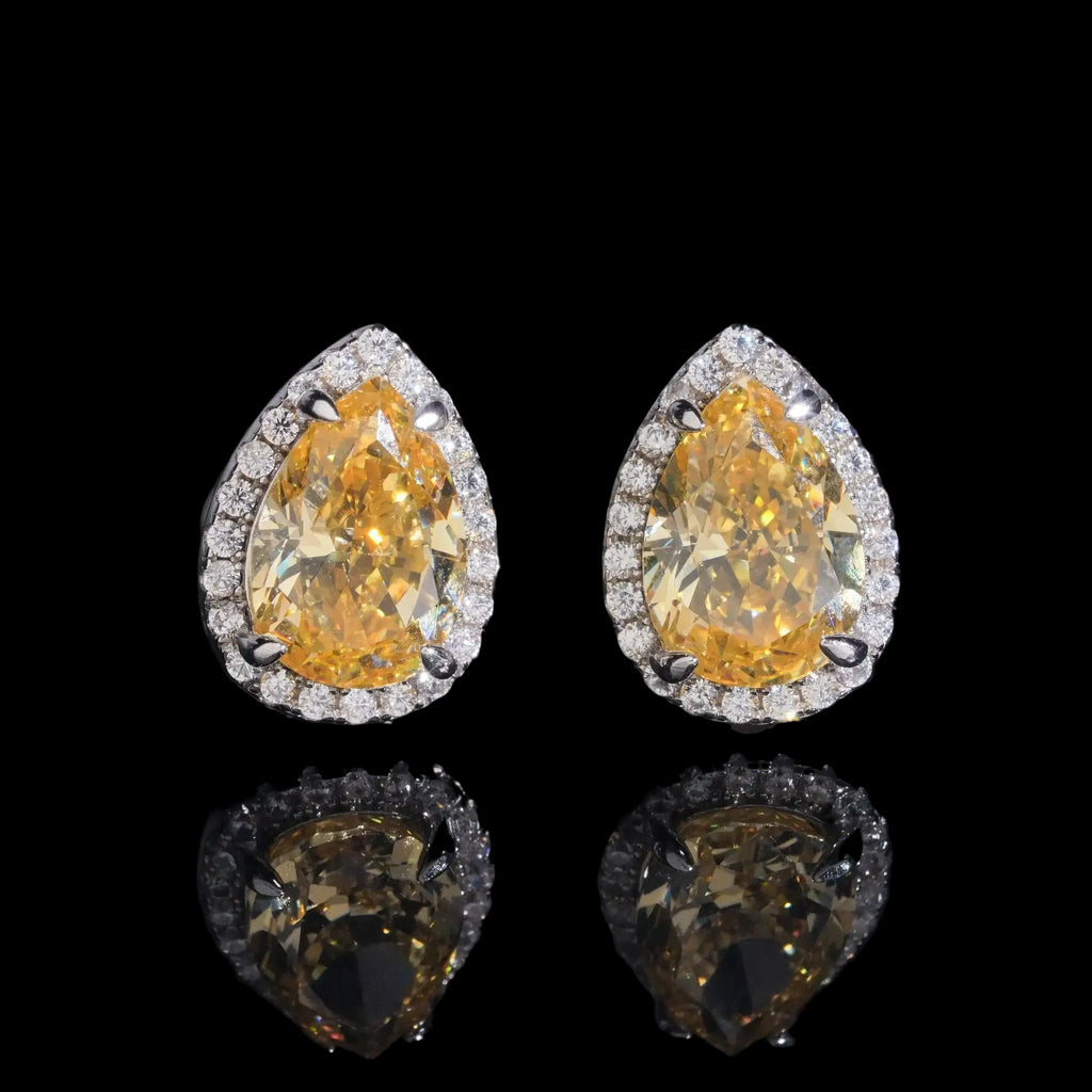 Women's Pear Cut Sunny Orange Lab Grown Moissanite Stud Earrings 925 Sterling Silver
