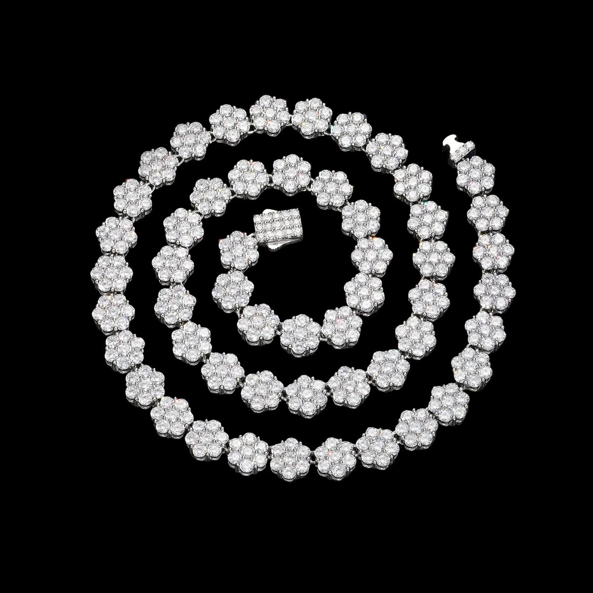 Unisex 925 Sterling Silver VVS Moissanite Iced Out Honeycomb Flower Tennis Chain Necklace TQN0185