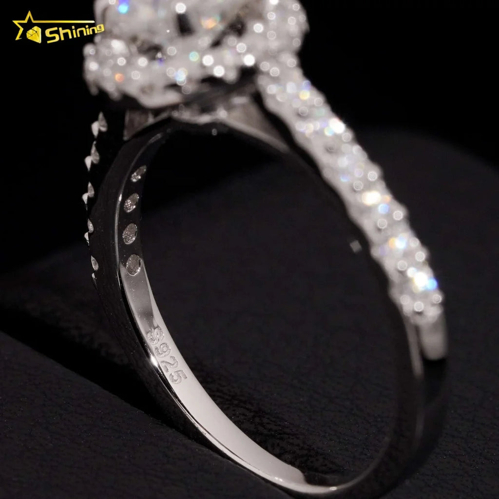 Women's Round Brilliant Cut Halo VVS Moissanite Engagement Ring 925 Sterling Silver