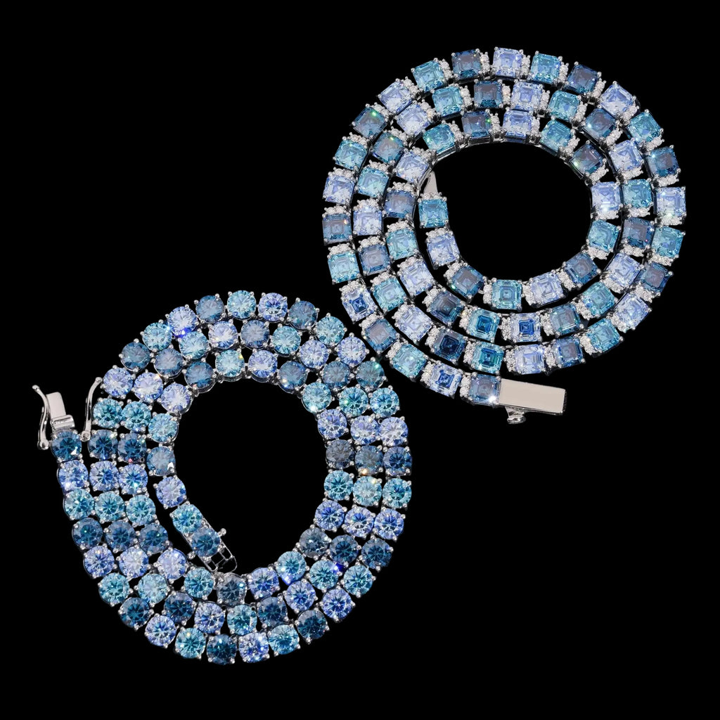 Unisex Iced Out 925 Sterling Silver Blue Moissanite Tennis Chain Necklace