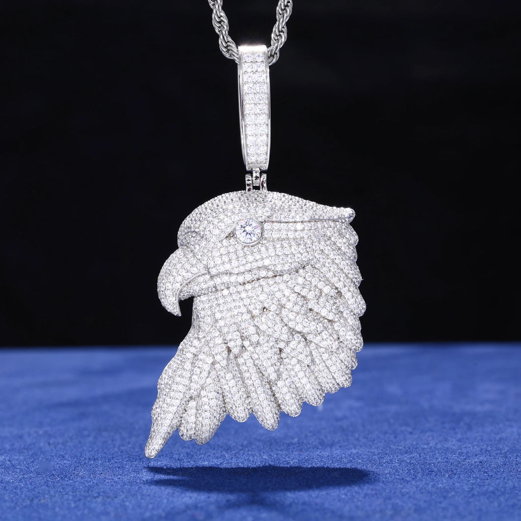 Unisex 925 Sterling Silver VVS Moissanite American White Eagle Iced Out Pendant TQP0784