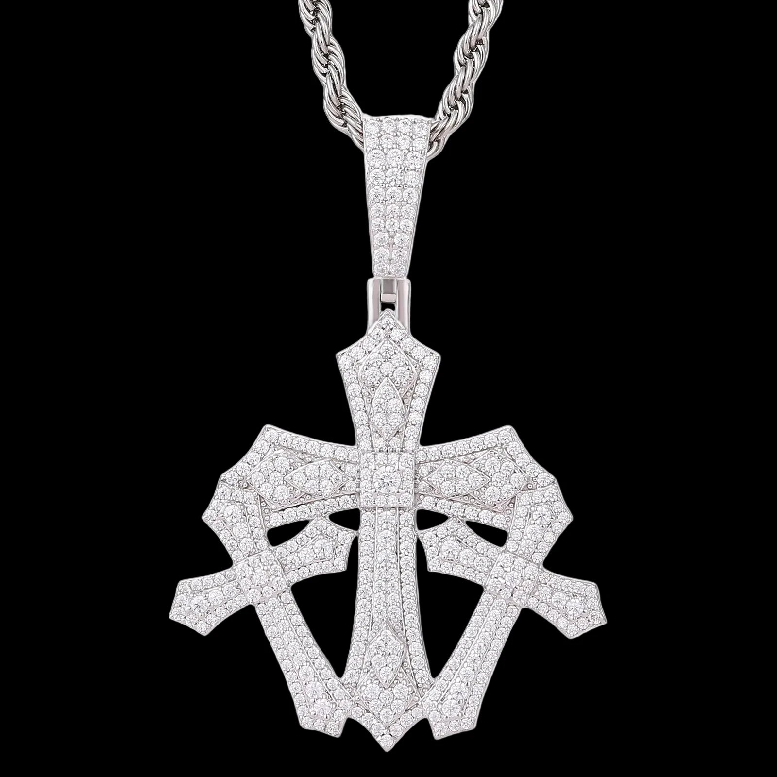 Men's 925 Sterling Silver VVS Moissanite Iced Out Triple Cross Pendant TQP0836