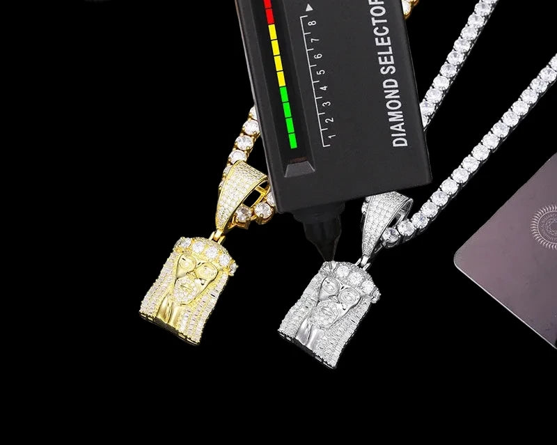 Unisex 925 Sterling Silver VVS Moissanite Baguette Iced Out Jesus Piece Pendant TQP0233