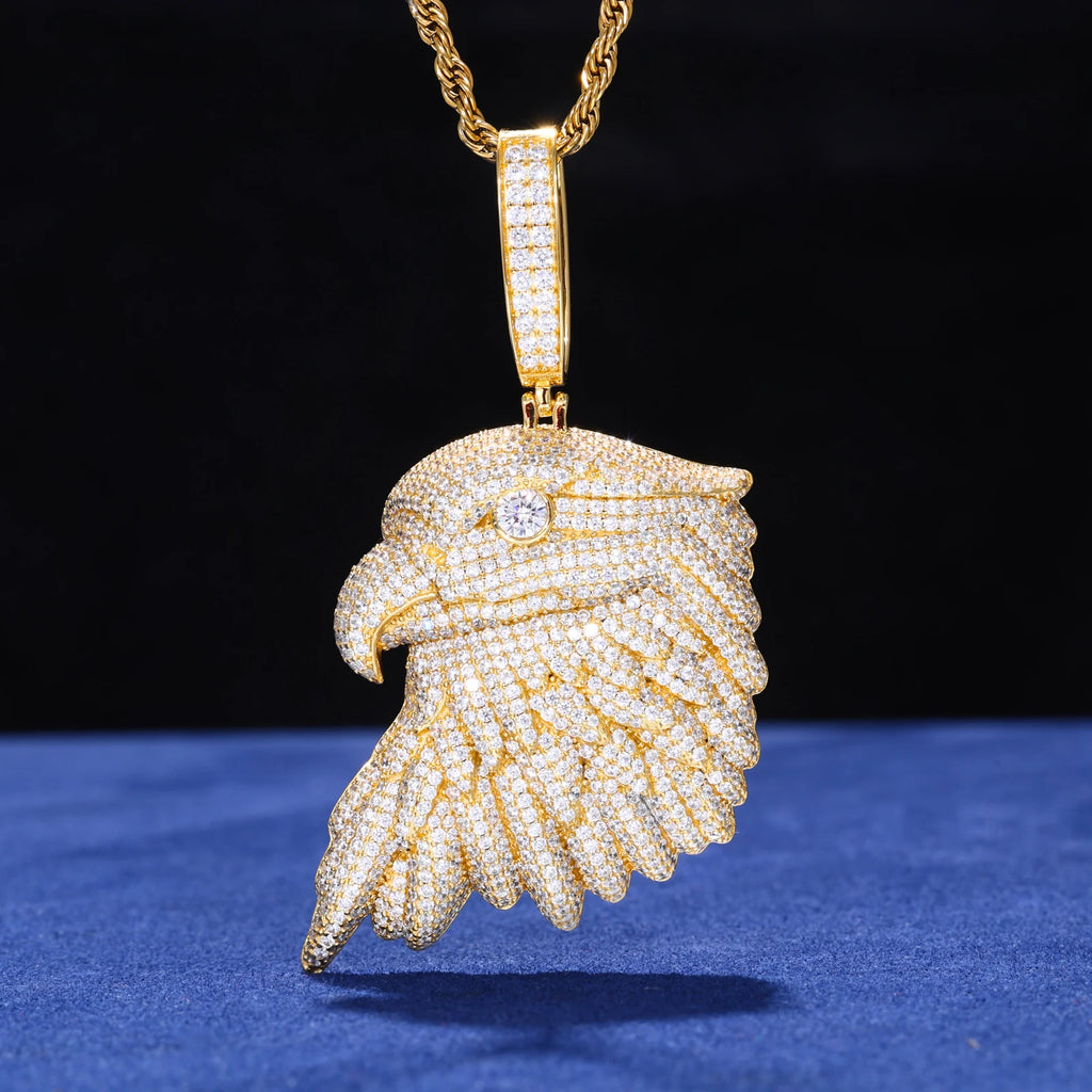 Unisex 925 Sterling Silver VVS Moissanite American White Eagle Iced Out Pendant TQP0784