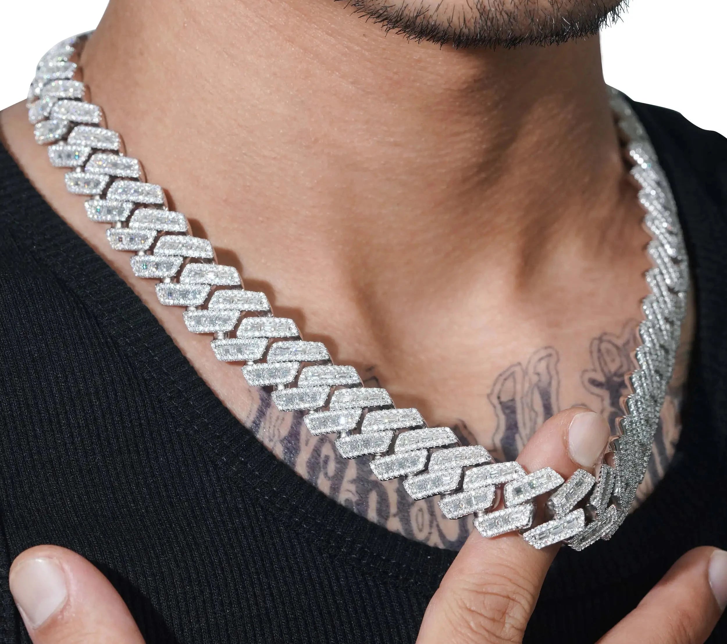 Men's 18mm Baguette Cut VVS Moissanite Cuban Link Chain Necklace 925 Sterling Silver