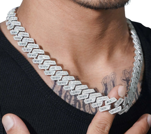 Men's 18mm Baguette Cut VVS Moissanite Cuban Link Chain Necklace 925 Sterling Silver