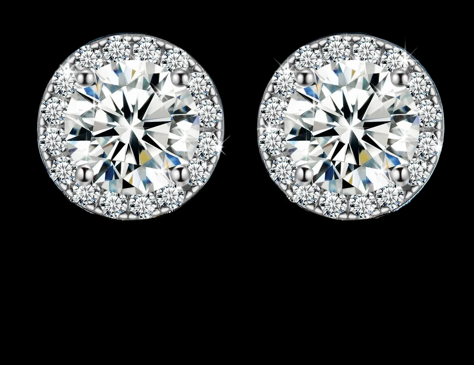 Unisex Iced Out 925 Sterling Silver White Gold Plated VVS Moissanite Round Brilliant Cut Halo Stud Earrings