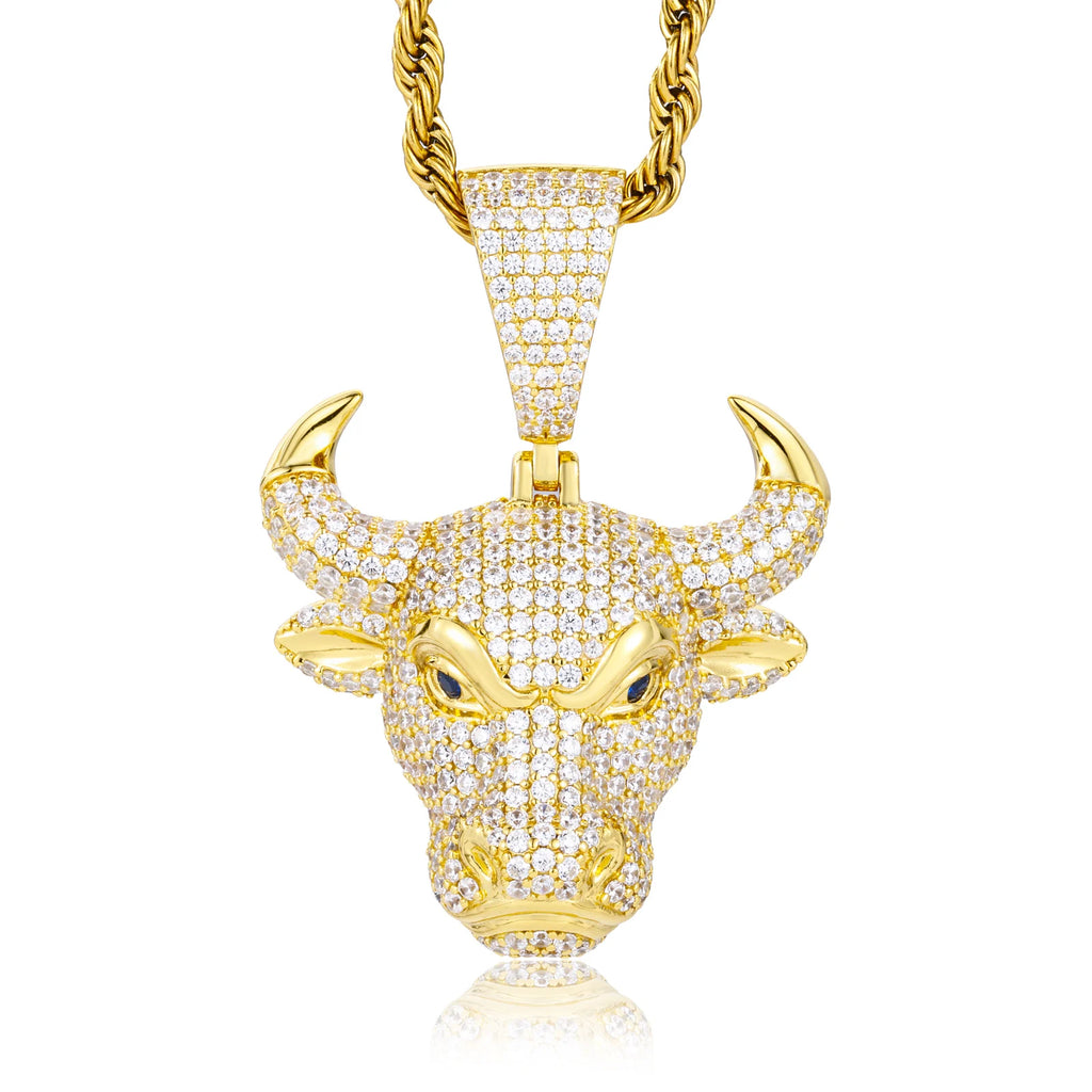 Unisex Iced Out Brave Bull Head Pendant 925 Sterling Silver VVS Moissanite TQP0834