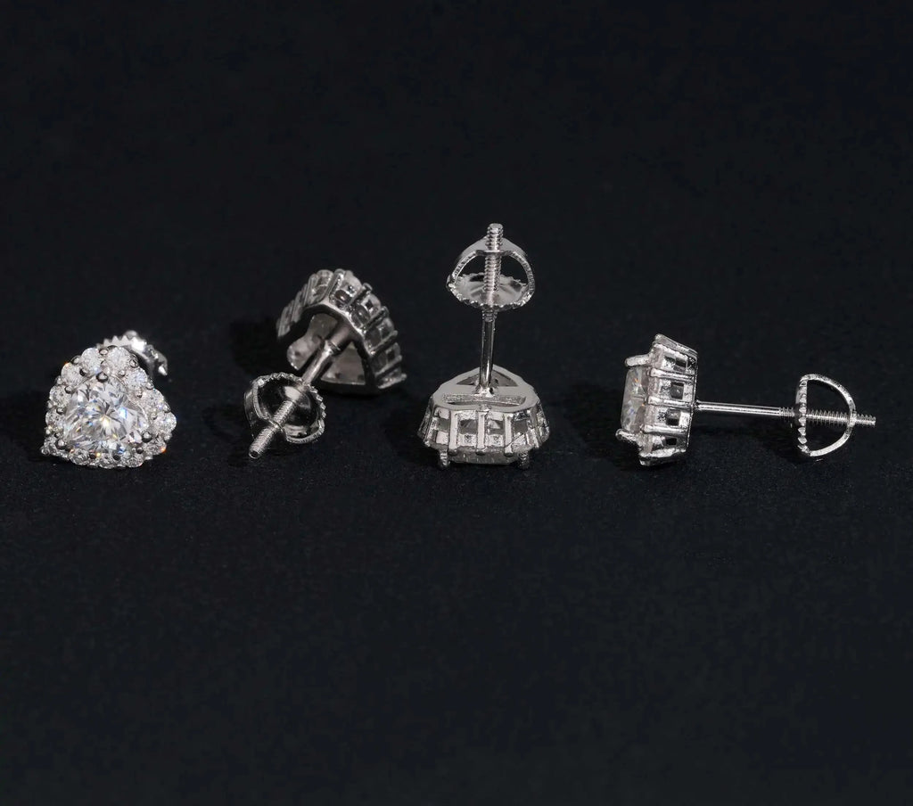 Unisex 925 Sterling Silver VVS Moissanite Heart Stud Earrings