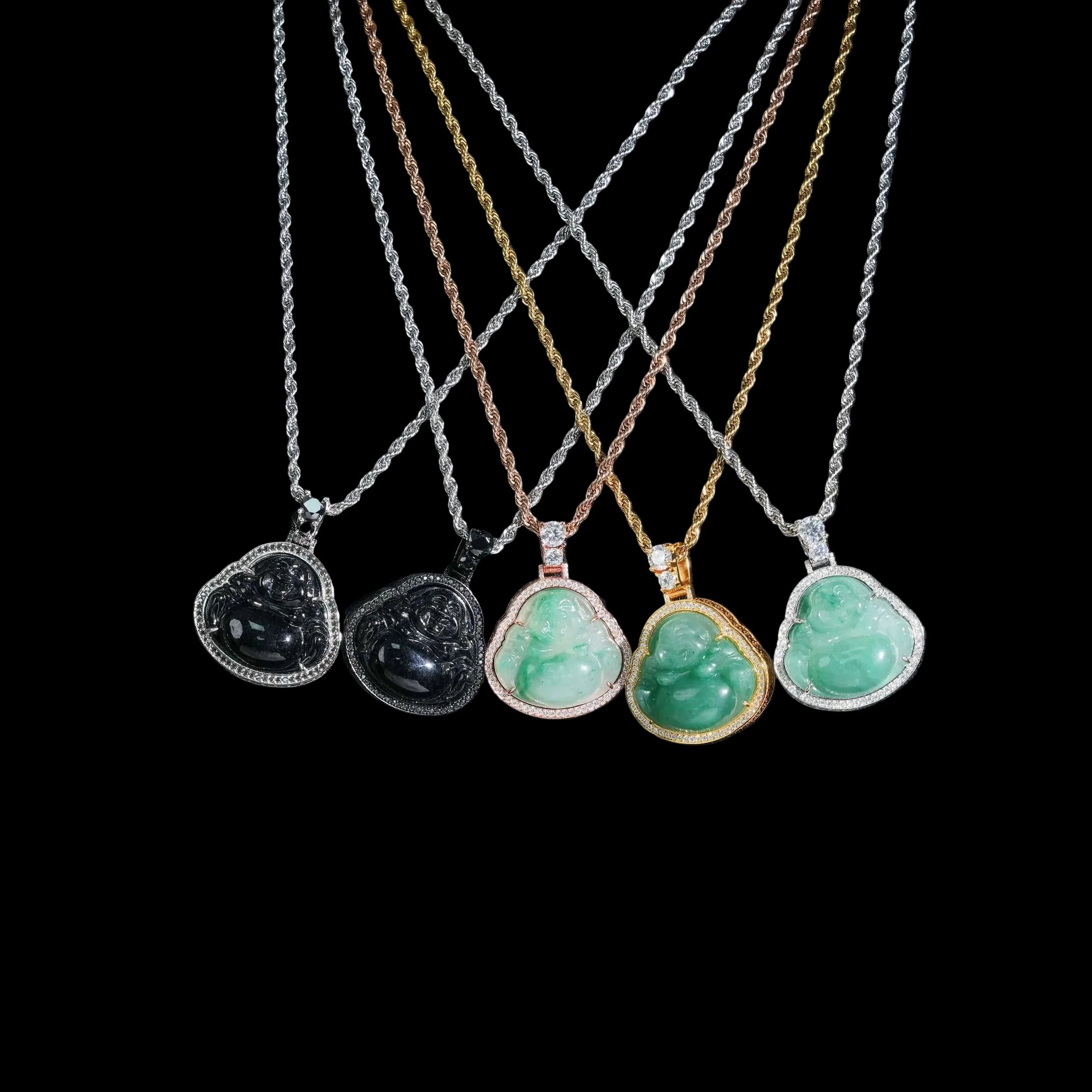 Unisex 925 Sterling Silver VVS Moissanite Jade Buddha Iced Out Pendant BP4573