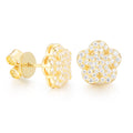 Unisex Iced Out 925 Sterling Silver Gold Plated VVS Moissanite Round Brilliant Cut Flower Stud Earrings