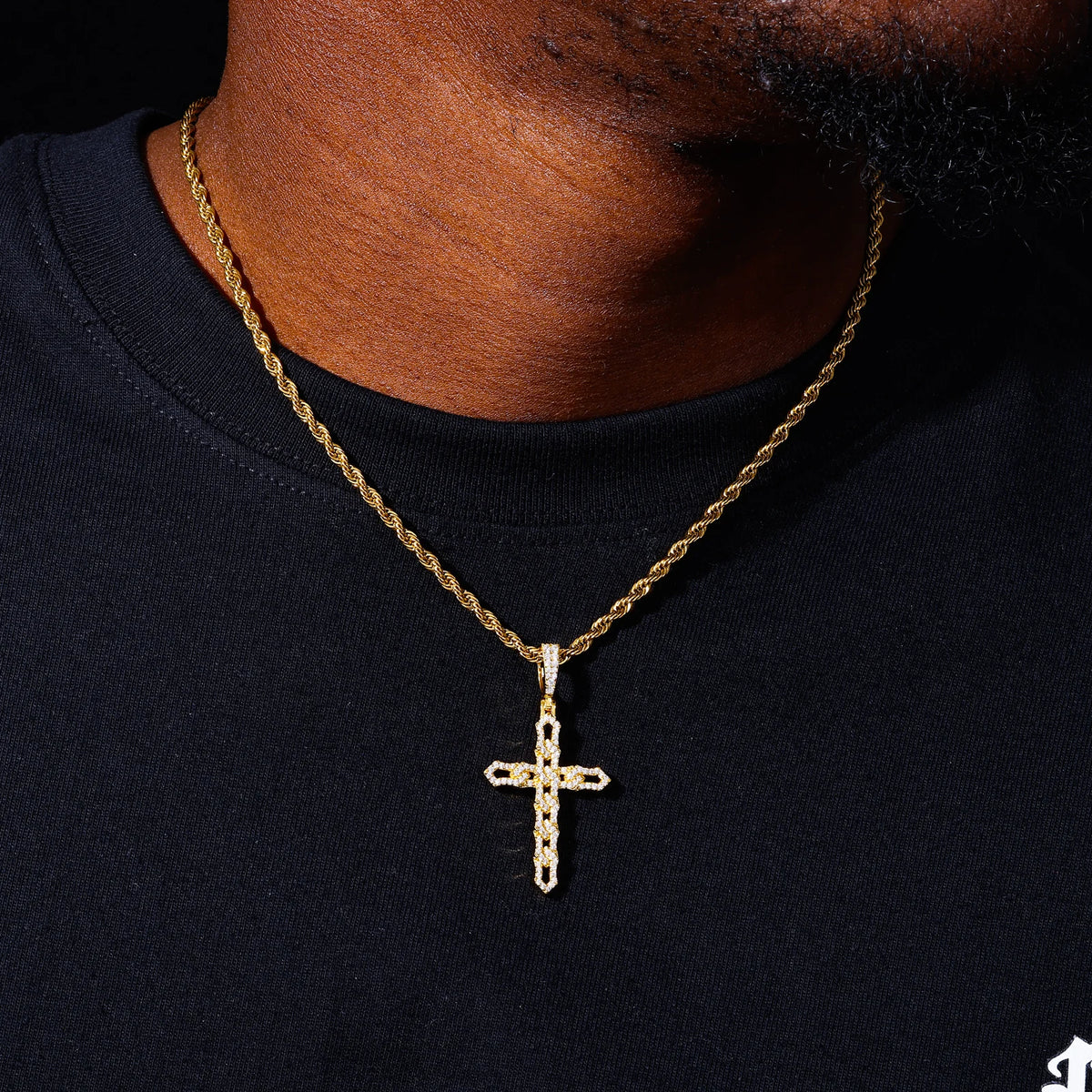 Unisex 925 Sterling Silver VVS Moissanite Cross Iced Out Pendant TQP0851