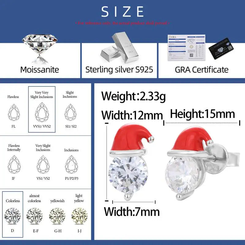 Unisex 925 Sterling Silver VVS Moissanite Geometric Stud Earrings