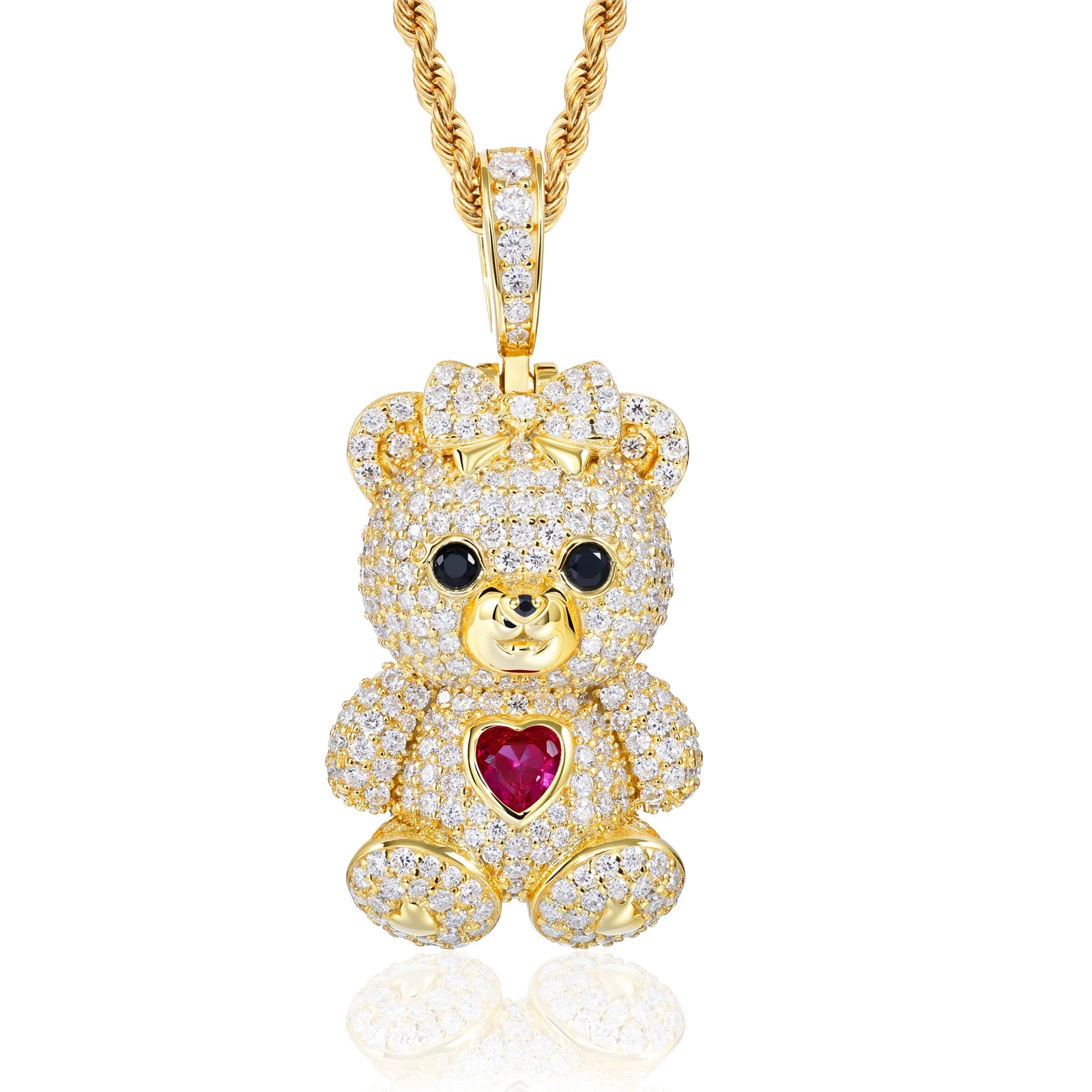 Unisex 925 Sterling Silver VVS Moissanite Iced Out Teddy Bear Pendant TQP0895