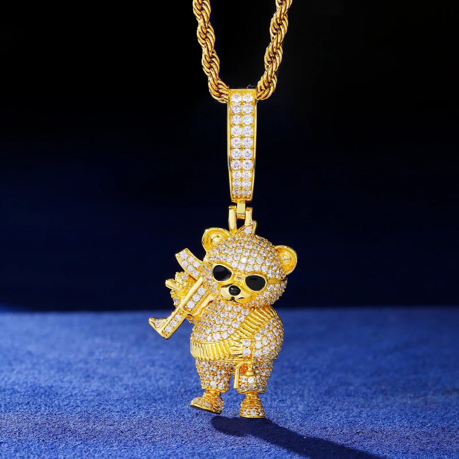 Men's Iced Out Bear Holding AK Pendant 925 Sterling Silver VVS Moissanite TQP0799