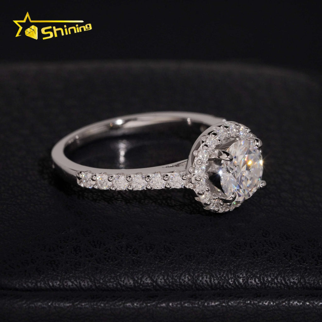 Women's Round Brilliant Cut Halo VVS Moissanite Engagement Ring 925 Sterling Silver
