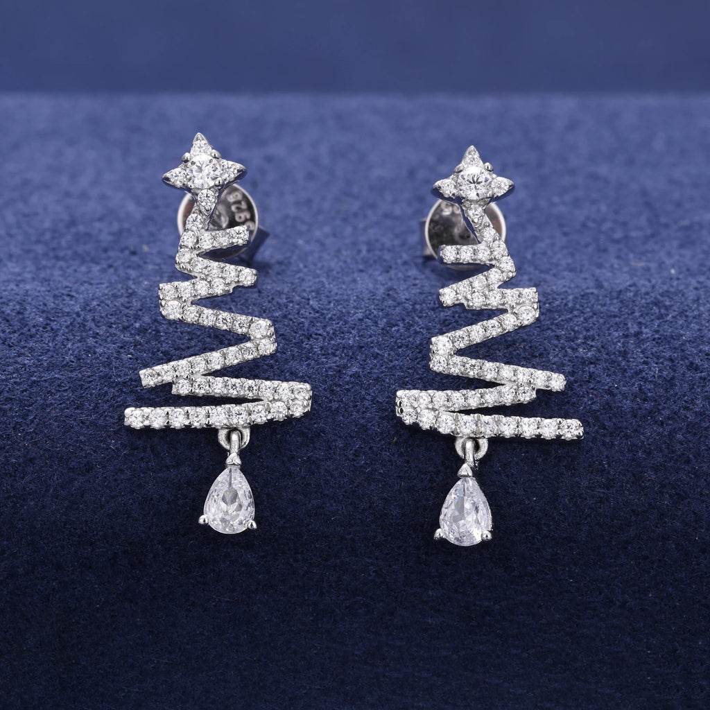 Unisex Christmas Tree Drop Earrings VVS Moissanite 925 Sterling Silver