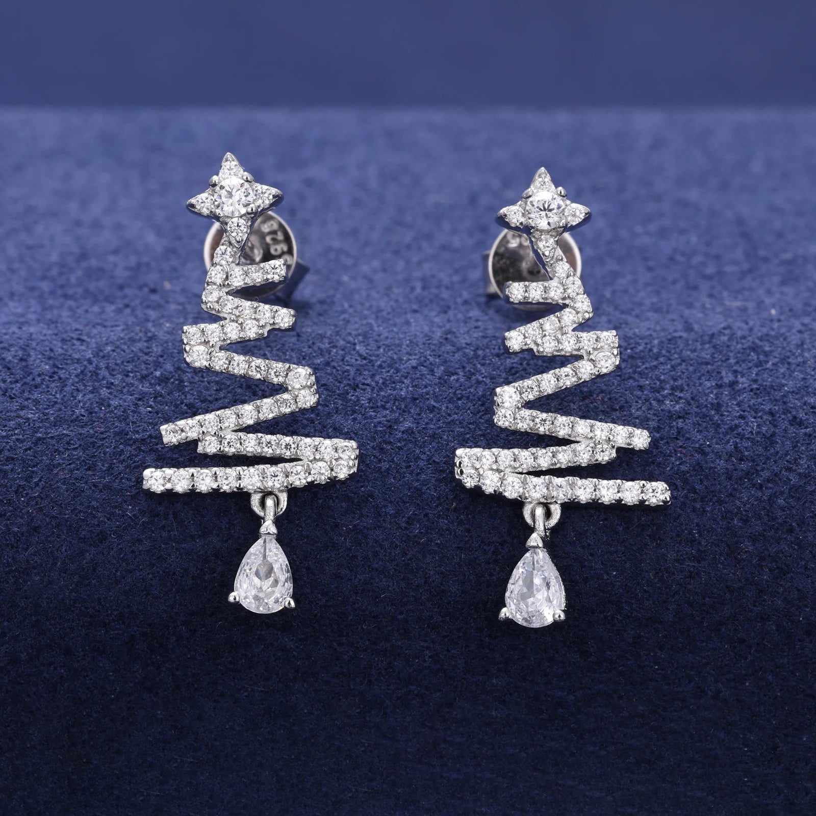 Unisex Christmas Tree Drop Earrings VVS Moissanite 925 Sterling Silver
