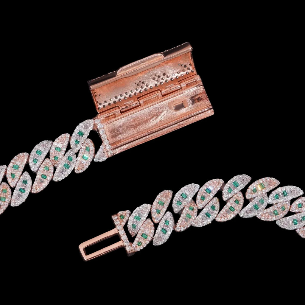 Men's 16mm Baguette Cut Color Mix Moissanite Cuban Link Chain Necklace 925 Sterling Silver