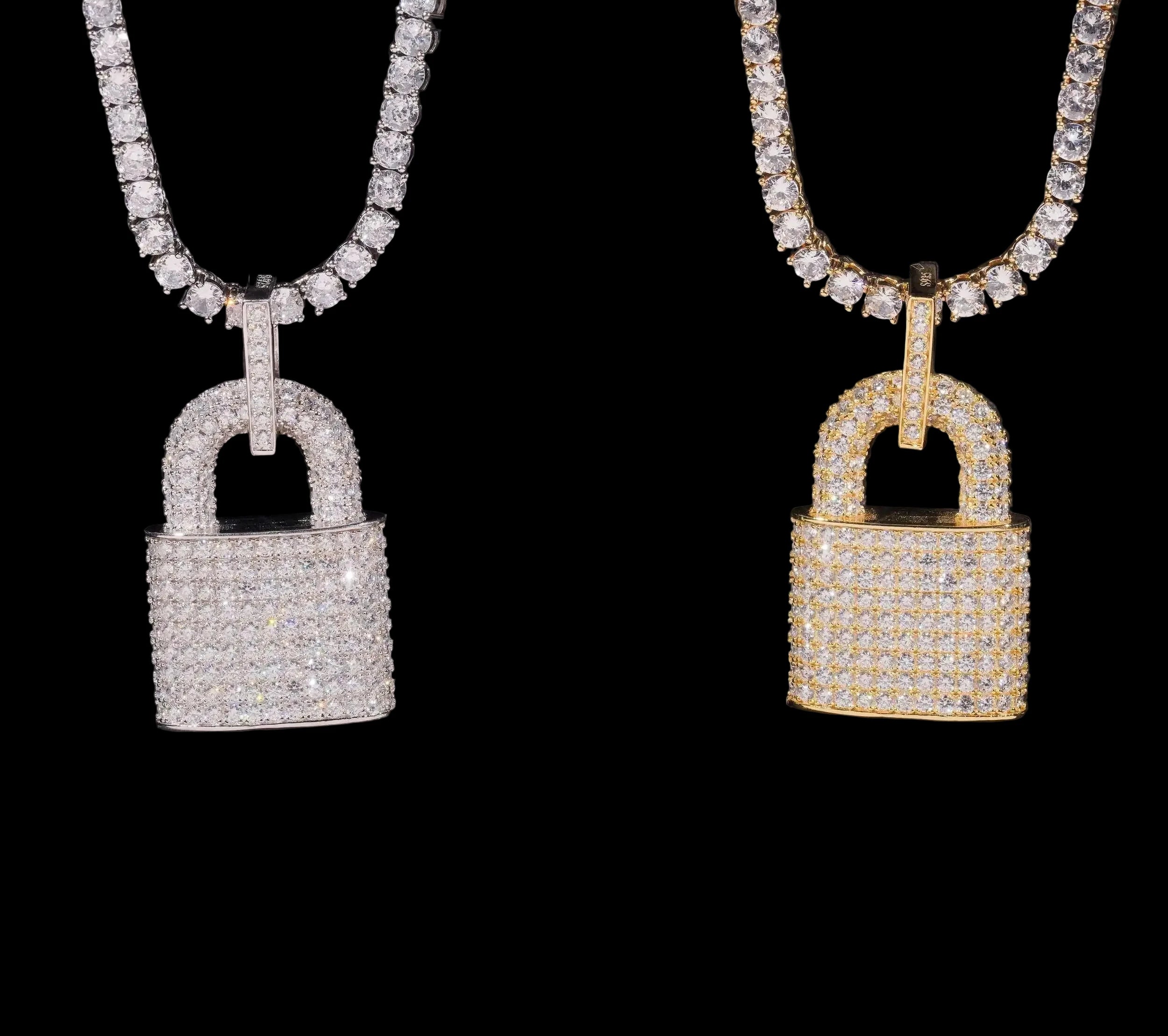Men's Lock Style Iced Pendant 925 Sterling Silver VVS Moissanite