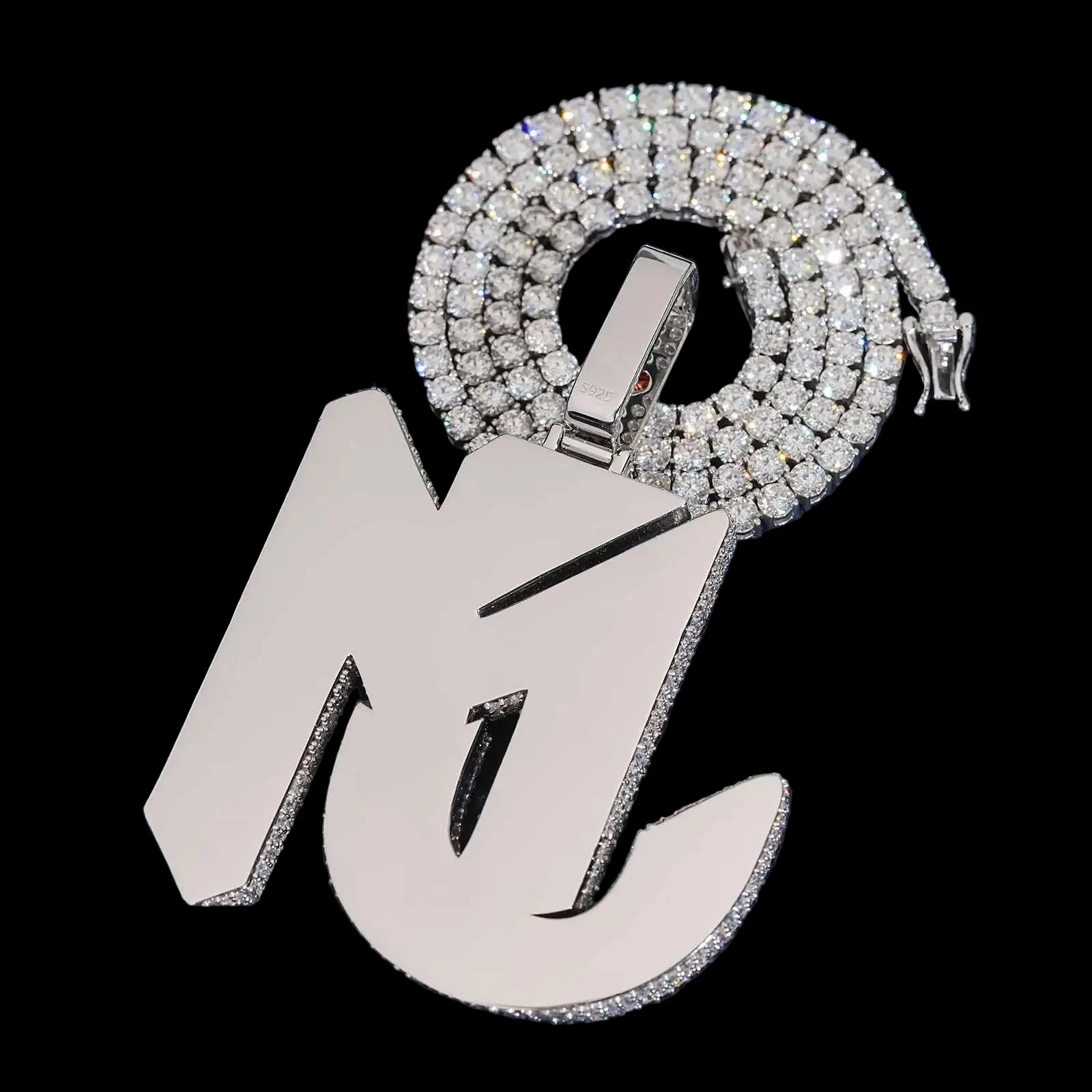 Unisex 925 Sterling Silver VVS Moissanite Letter Iced Out Pendant