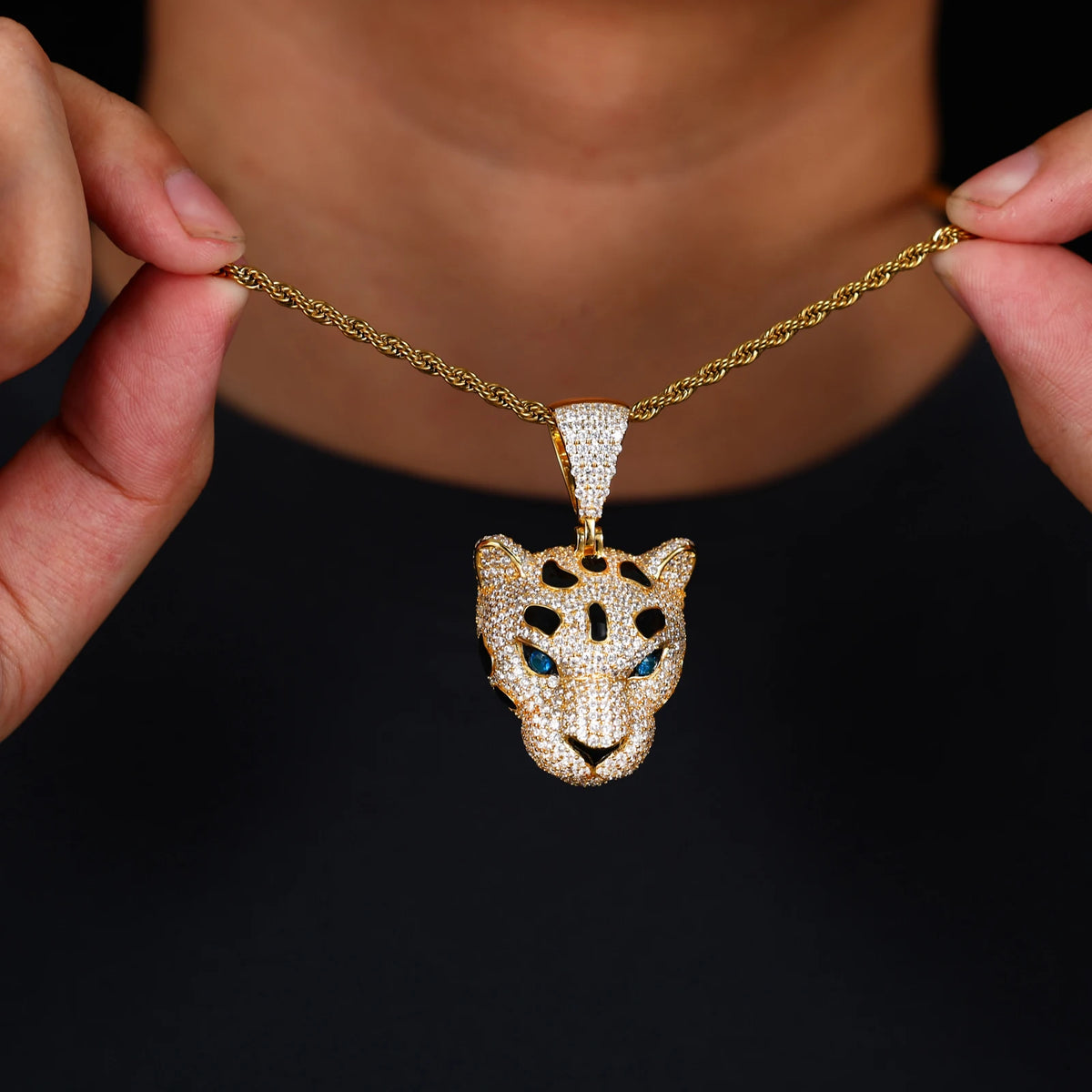 Unisex 925 Sterling Silver VVS Moissanite Iced Out Leopard Head Pendant TQP0801