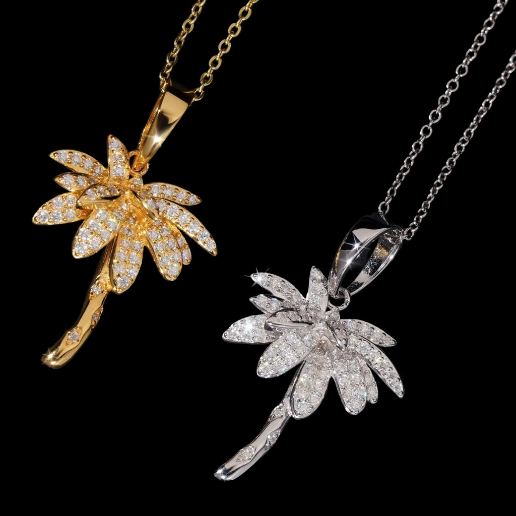 Unisex 925 Sterling Silver VVS Moissanite Tropical Coconut Tree Iced Out Pendant P7179