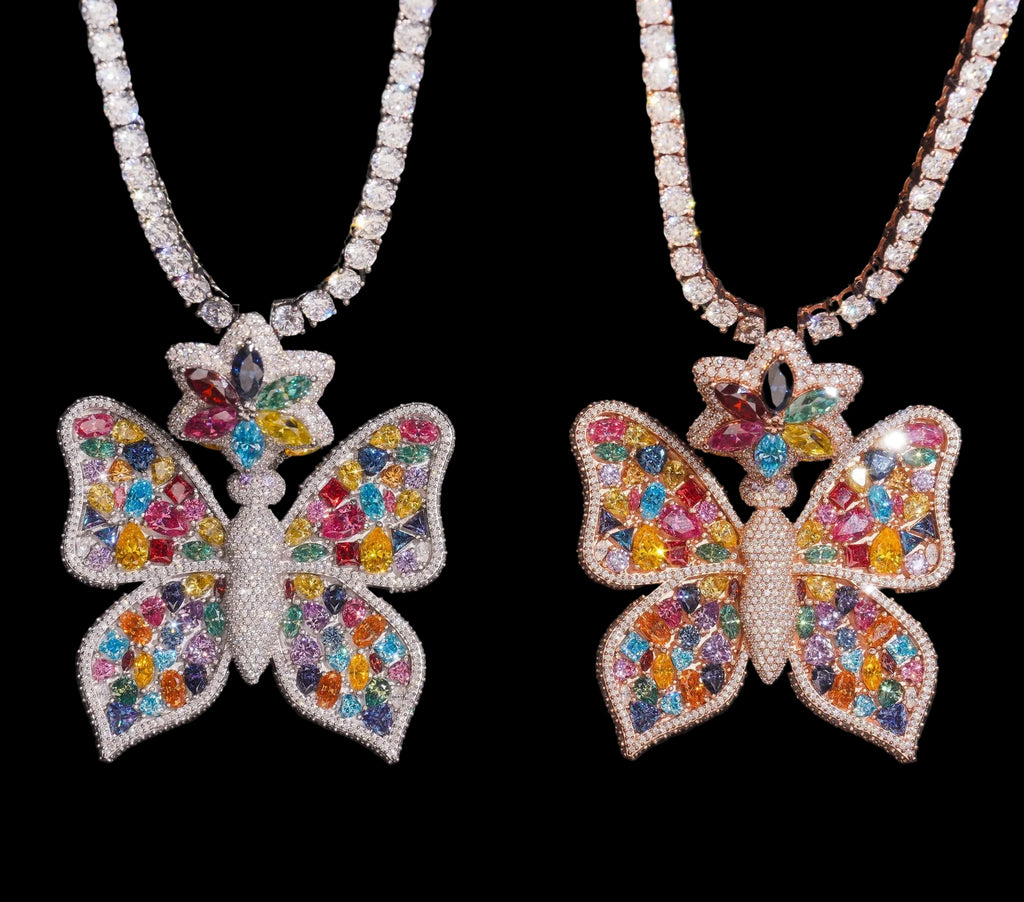 Unisex 925 Silver VVS Moissanite Butterfly Iced Out Pendant