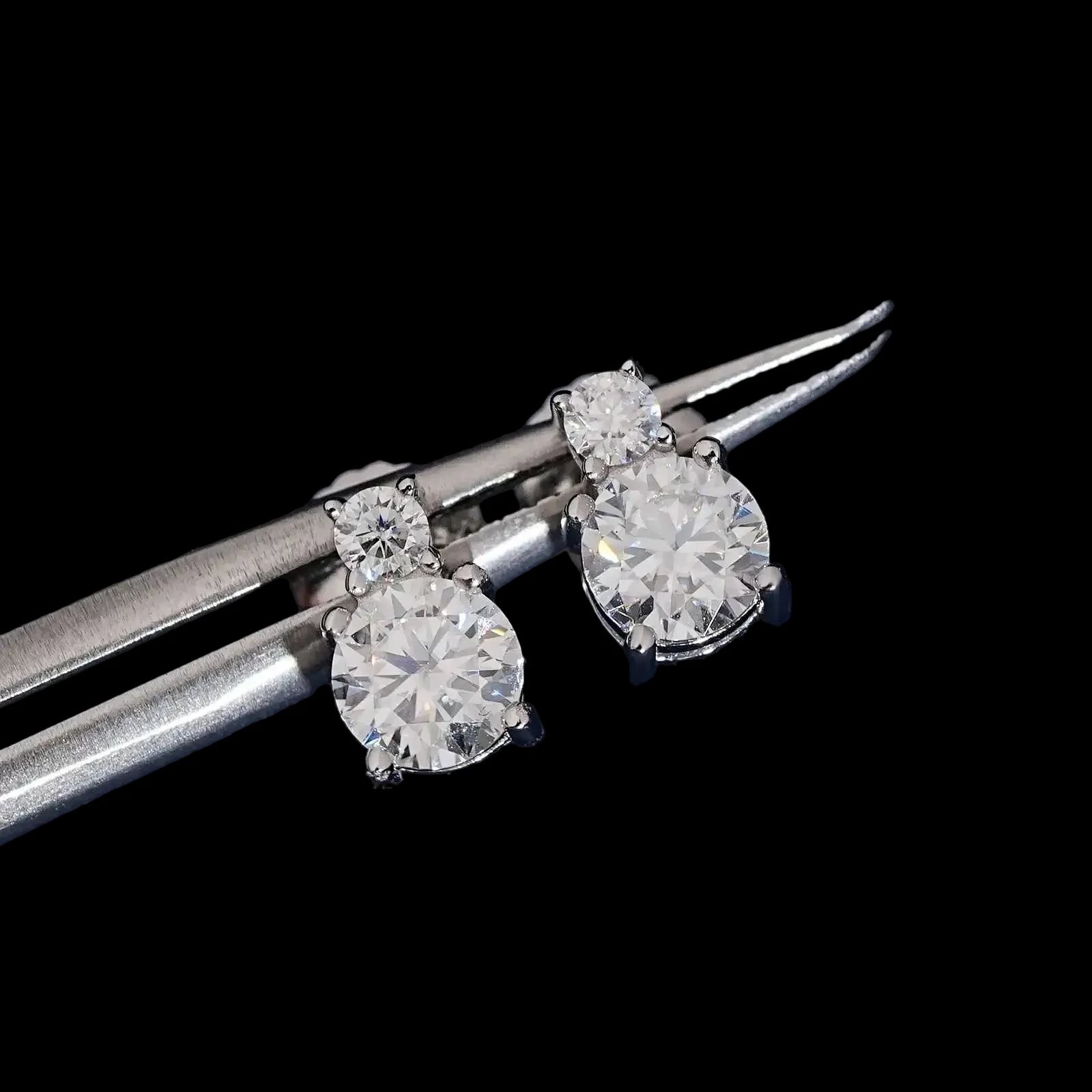 Unisex 925 Sterling Silver VVS Moissanite Round Double Halo Iced Out Stud Earrings