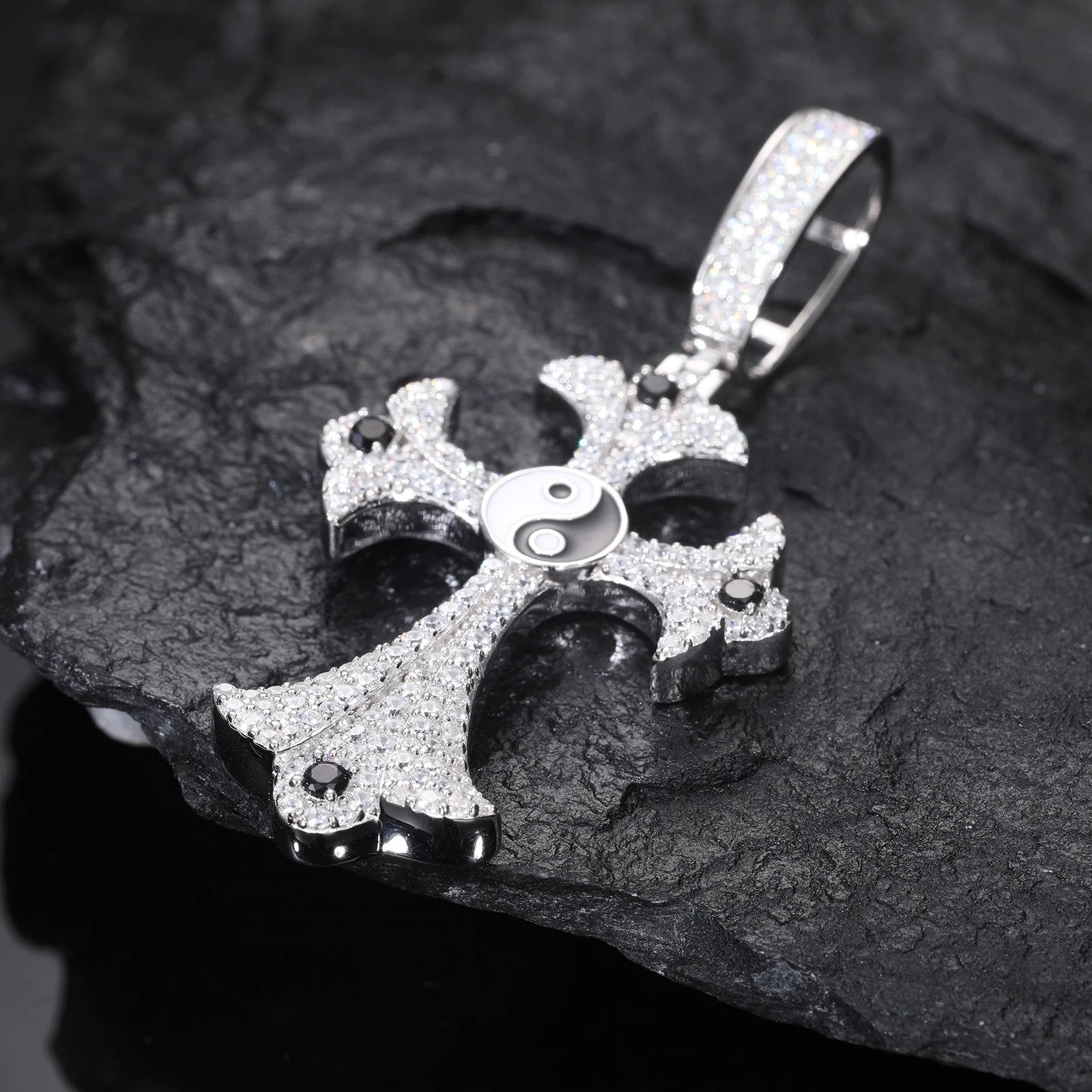 Unisex Iced Out Taiji Cross Pendant 925 Sterling Silver VVS Moissanite TQP0471
