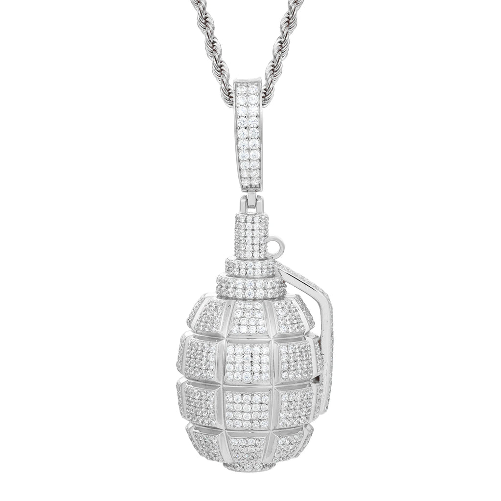 Unisex 925 Sterling Silver VVS Moissanite Hand Grenade Pendant TQP0505