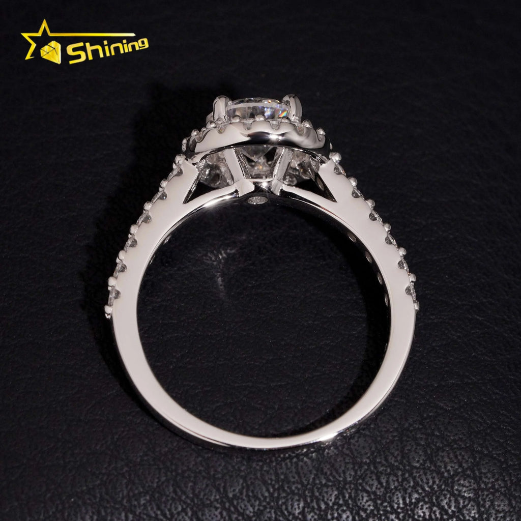 Women's Round Brilliant Cut Halo VVS Moissanite Engagement Ring 925 Sterling Silver