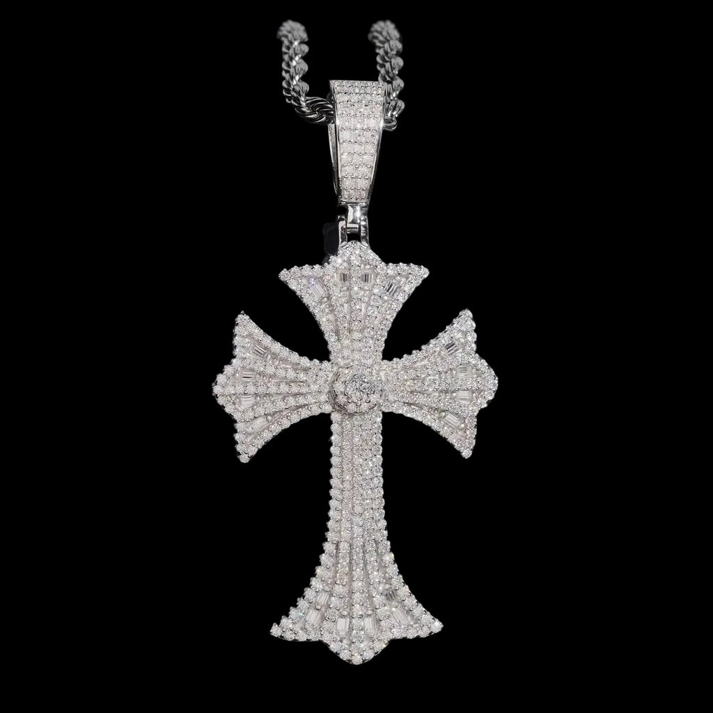 Unisex 925 Sterling Silver Moissanite Cross Iced Out Pendant YP0620