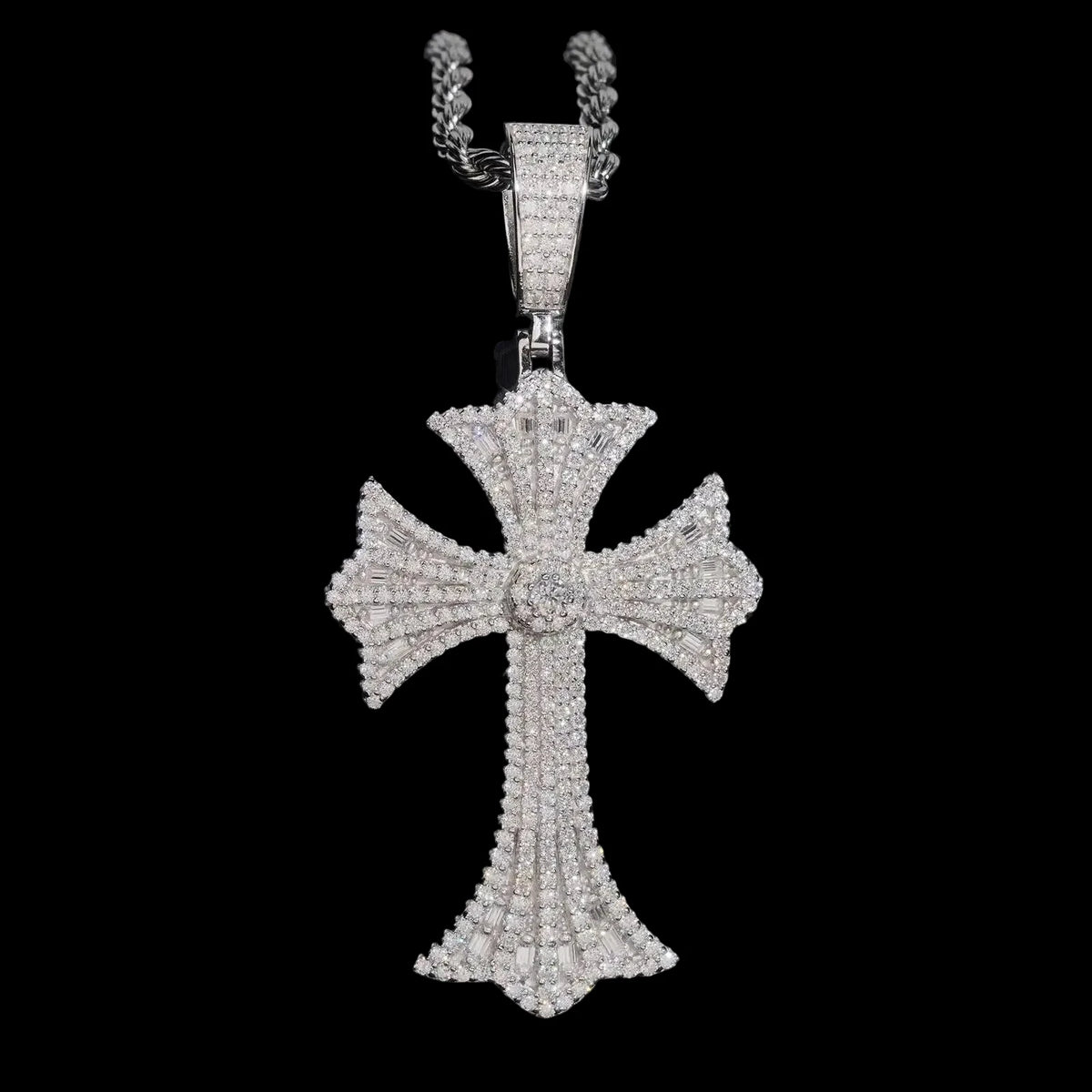 Unisex 925 Sterling Silver Moissanite Cross Iced Out Pendant YP0620