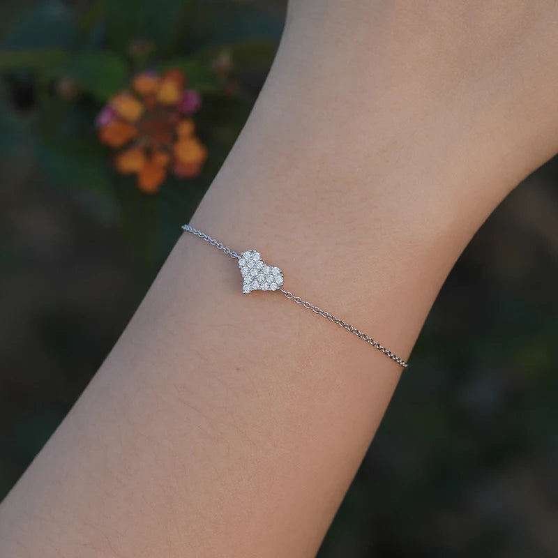 Women's Iced Out 925 Sterling Silver VVS Moissanite Heart Charm Bracelet