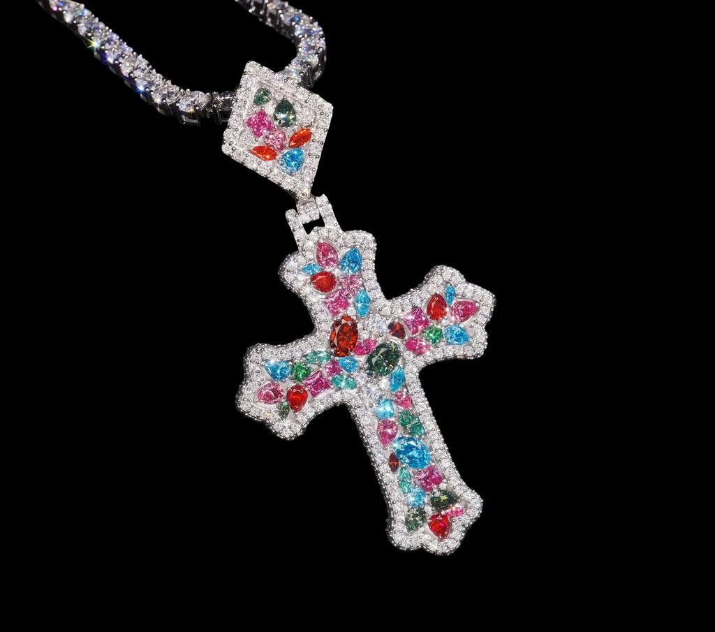 Unisex Iced Out Cross Pendant 925 Sterling Silver VVS Moissanite BP4158
