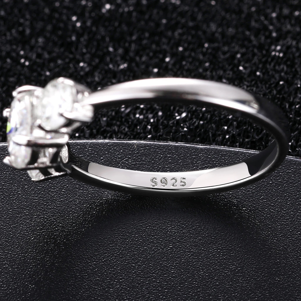 Women's Round Brilliant Cut VVS Moissanite Three Stone Ring 925 Sterling Silver