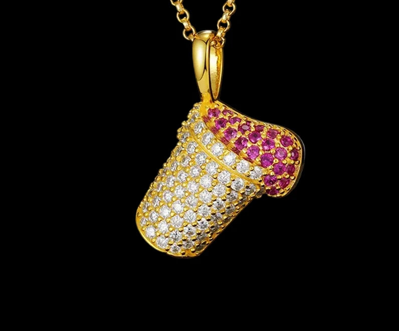 Unisex 925 Sterling Silver VVS Moissanite Cute Cupcake Iced Out Pendant TQP0033