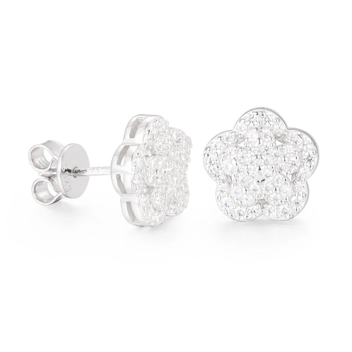 Unisex Iced Out 925 Sterling Silver Gold Plated VVS Moissanite Round Brilliant Cut Flower Stud Earrings