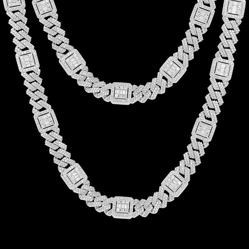 Men's 15mm Round Brilliant Cut VVS Moissanite Cuban Link Chain Necklace 925 Sterling Silver