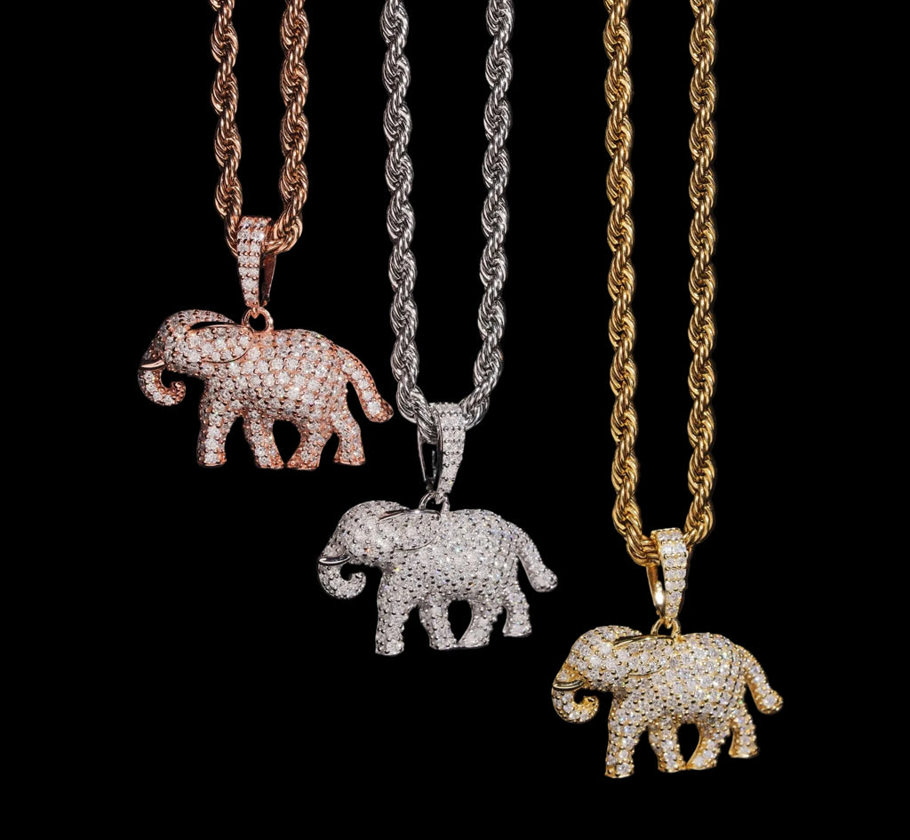 Unisex 925 Sterling Silver VVS Moissanite Elephant Iced Out Pendant
