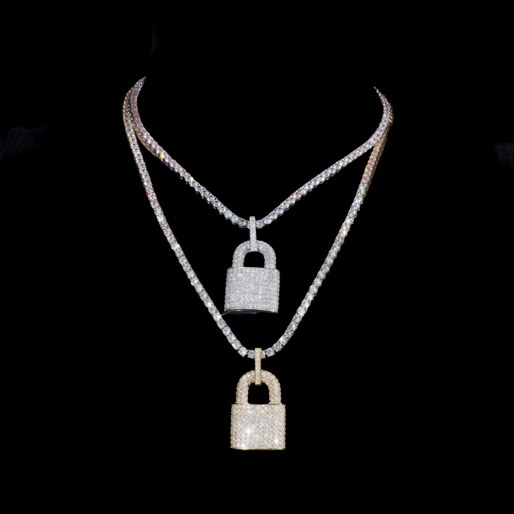 Men's Lock Style Iced Pendant 925 Sterling Silver VVS Moissanite