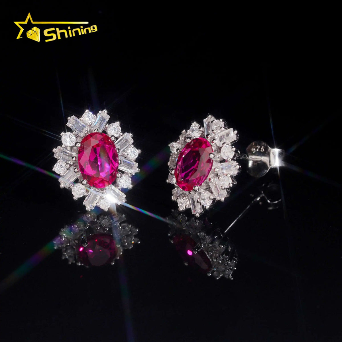 Women's Round Brilliant Cut Lab Grown Ruby and Moissanite Stud Earrings 925 Sterling Silver