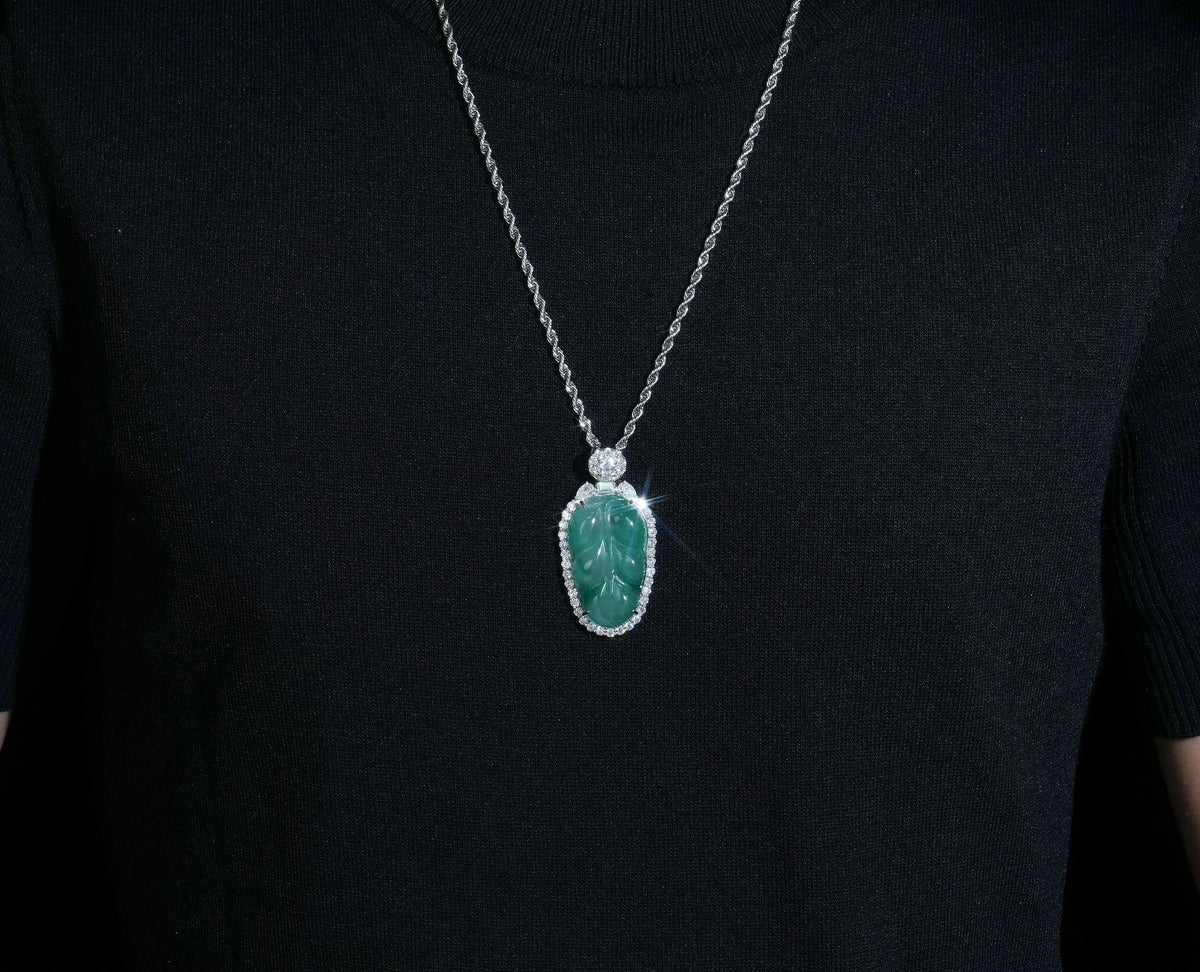 Unisex Iced Out Jade Pendant 925 Sterling Silver VVS Moissanite BP4812