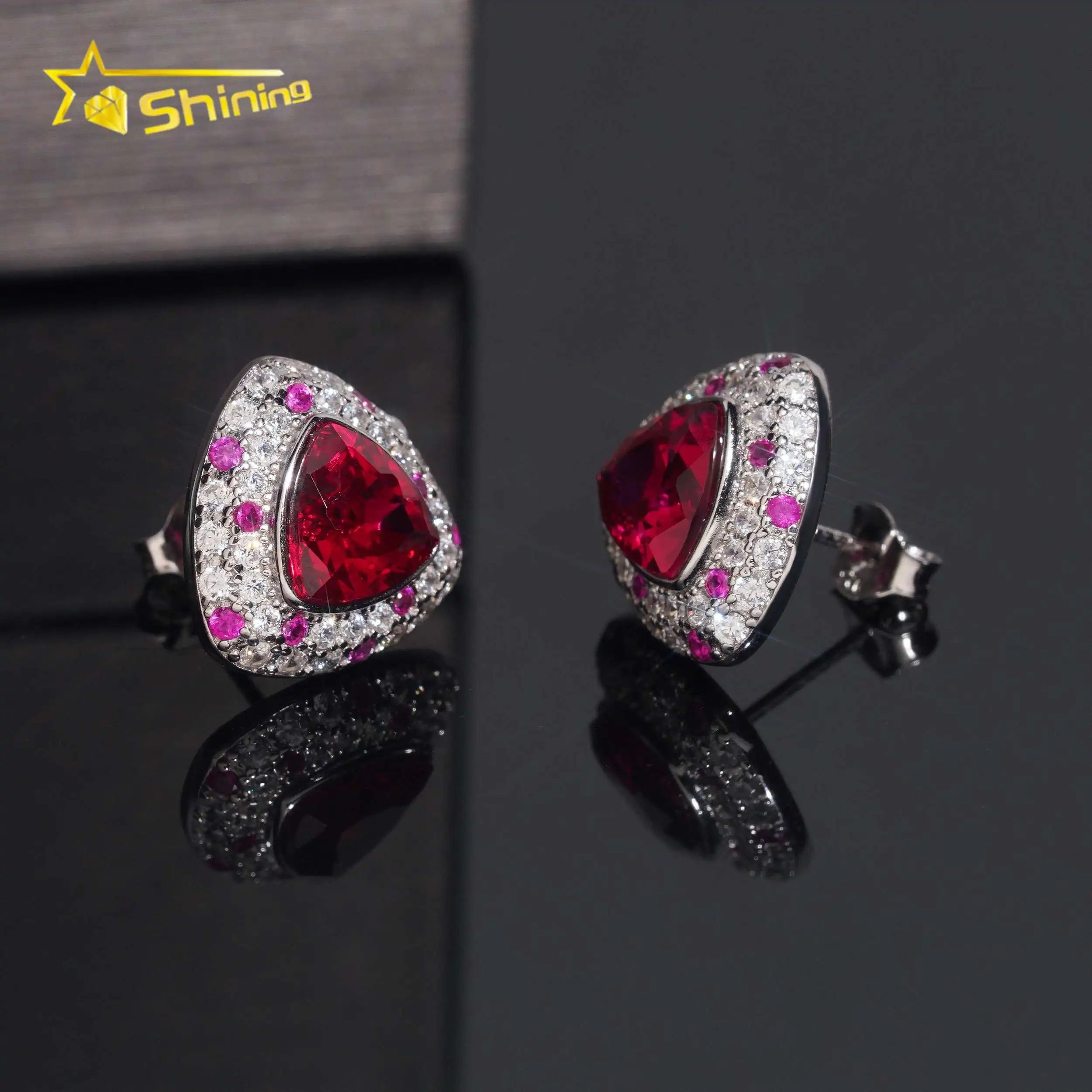 Women's Round Brilliant Cut VVS Moissanite & Lab Grown Ruby Push Back Stud Earrings 925 Sterling Silver