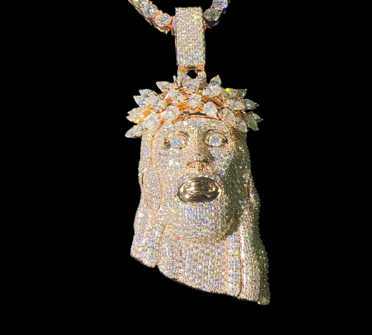 Unisex Jesus Iced Pendant 925 Sterling Silver Rose Gold Plated VVS Moissanite