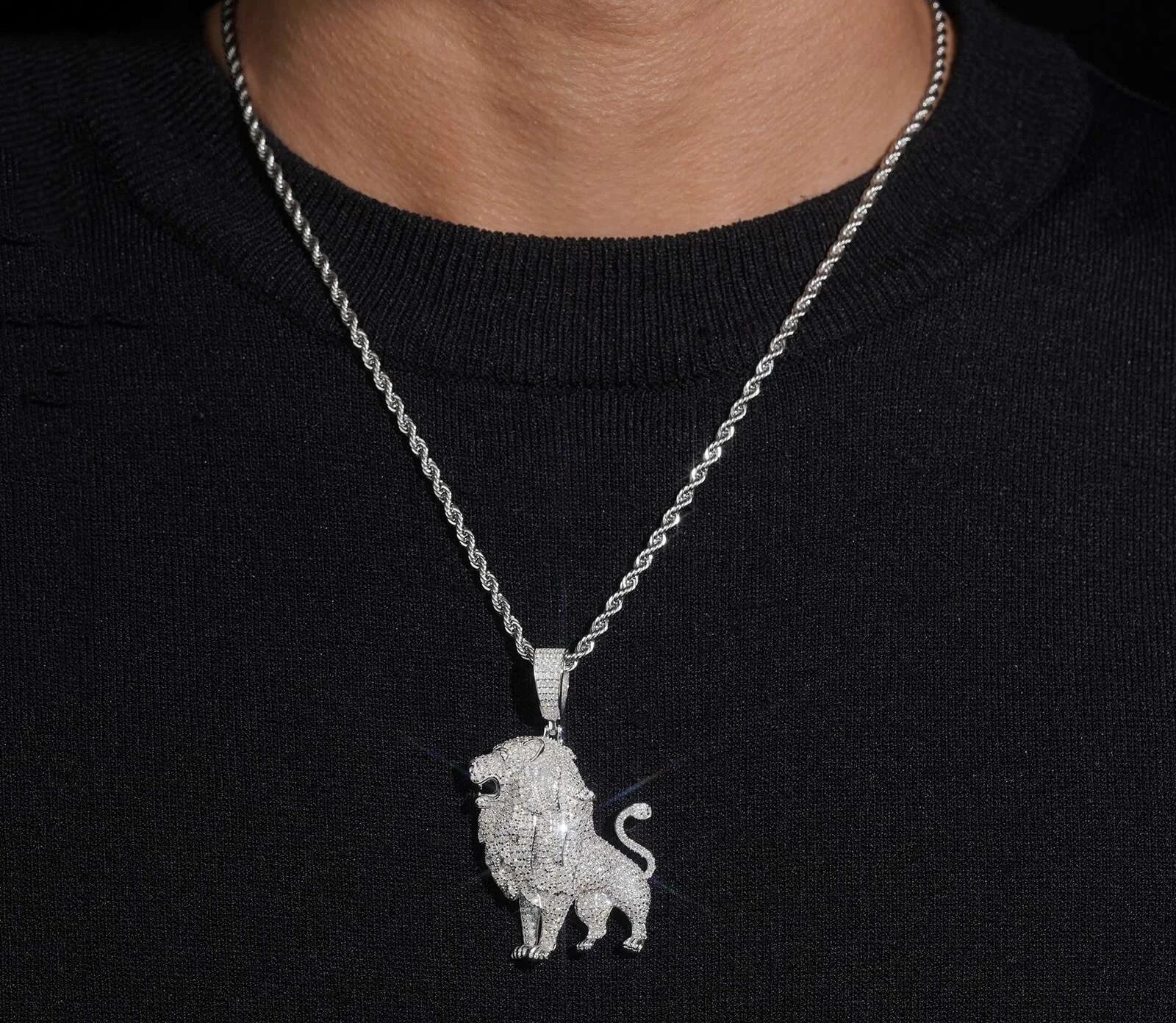 Unisex 925 Sterling Silver VVS Moissanite Lion Animal Iced Out Pendant YP0631