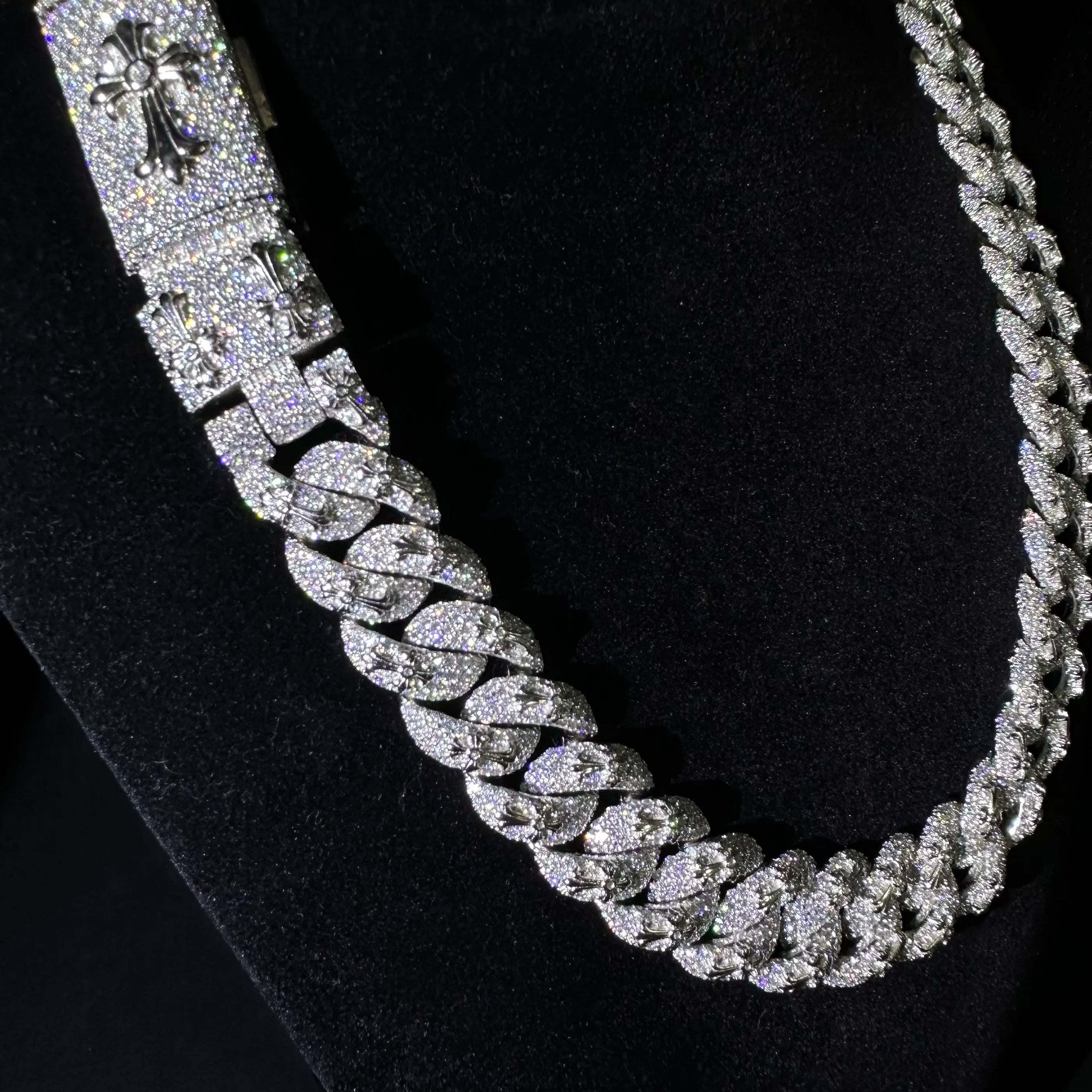 Men's 18mm Round Brilliant Cut Moissanite Cross Charm Cuban Link Chain Necklace 925 Sterling Silver