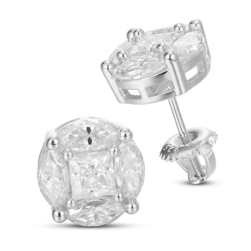 Moissanite Stud Earrings 925 Sterling Silver Princess Cut
