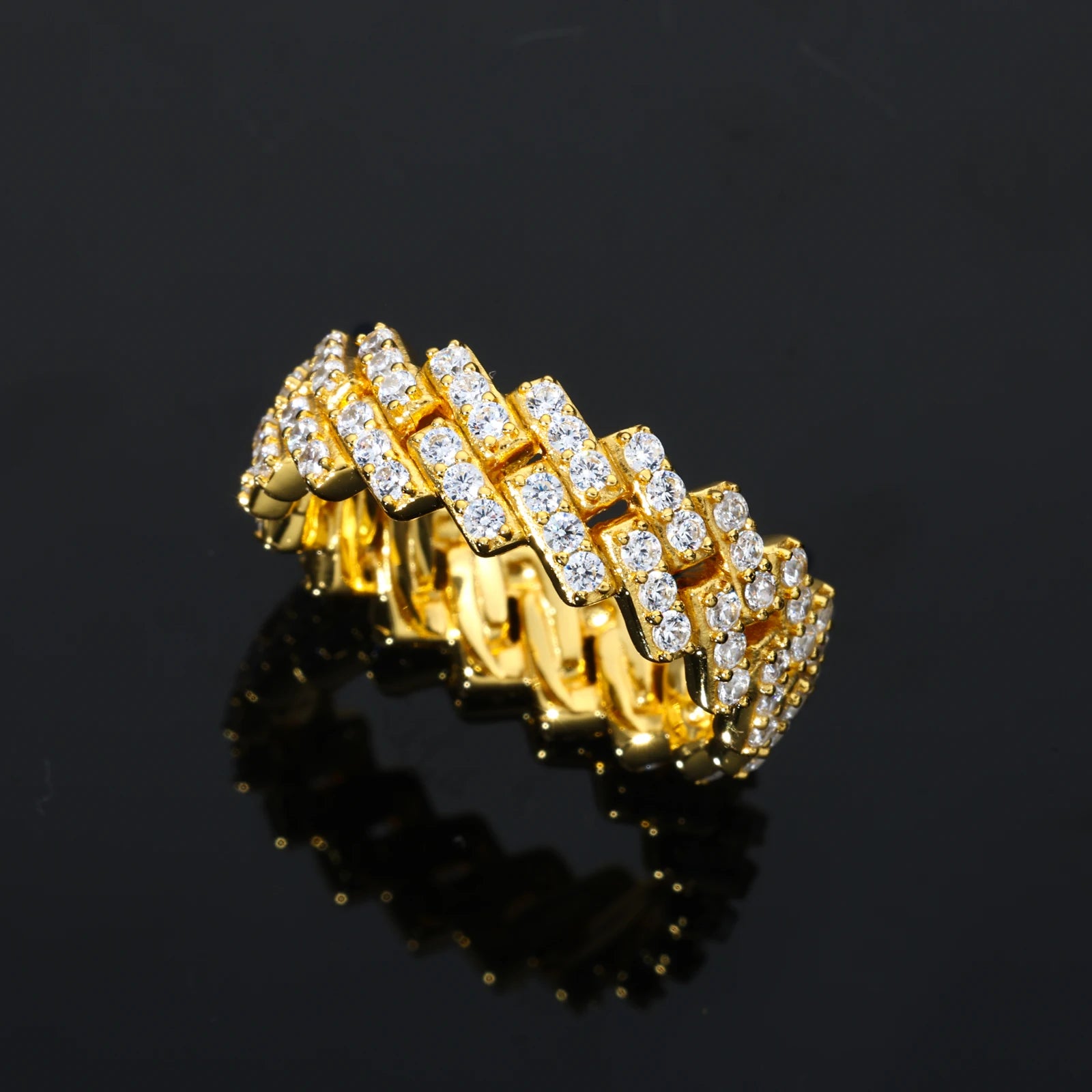 Unisex 5mm VVS Moissanite Iced Out Cuban Band Ring 925 Sterling Silver